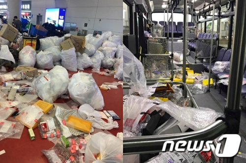 Khách Trung Quốc xả rác ngập sân bay Hàn Quốc